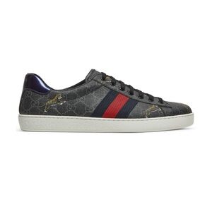 Gucci Men's Black Sneakers with Red and Blue Stripes